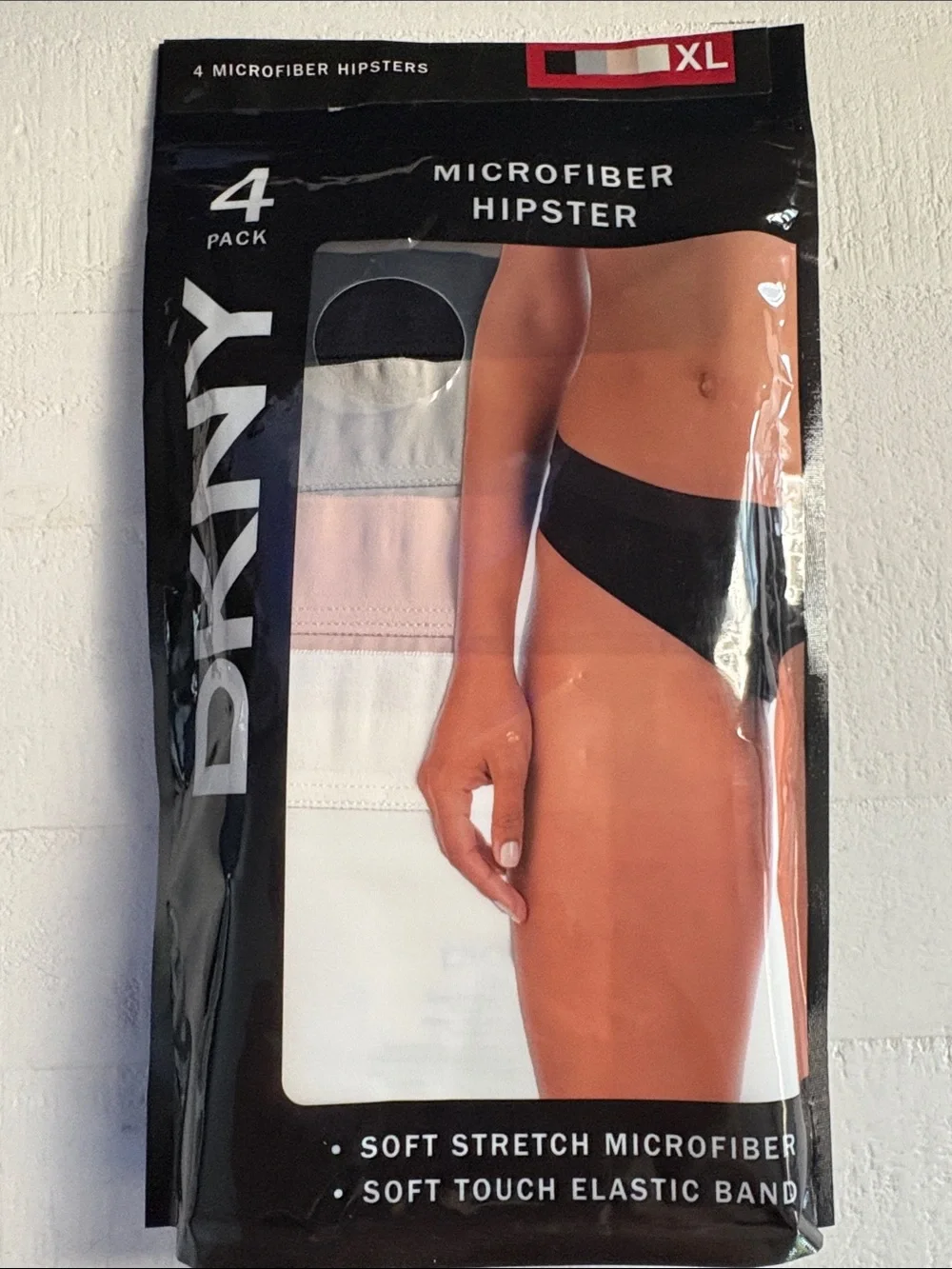 DKNY Microfiber Hipster 4-Pack - Black, White, Gray, Pink (XL)